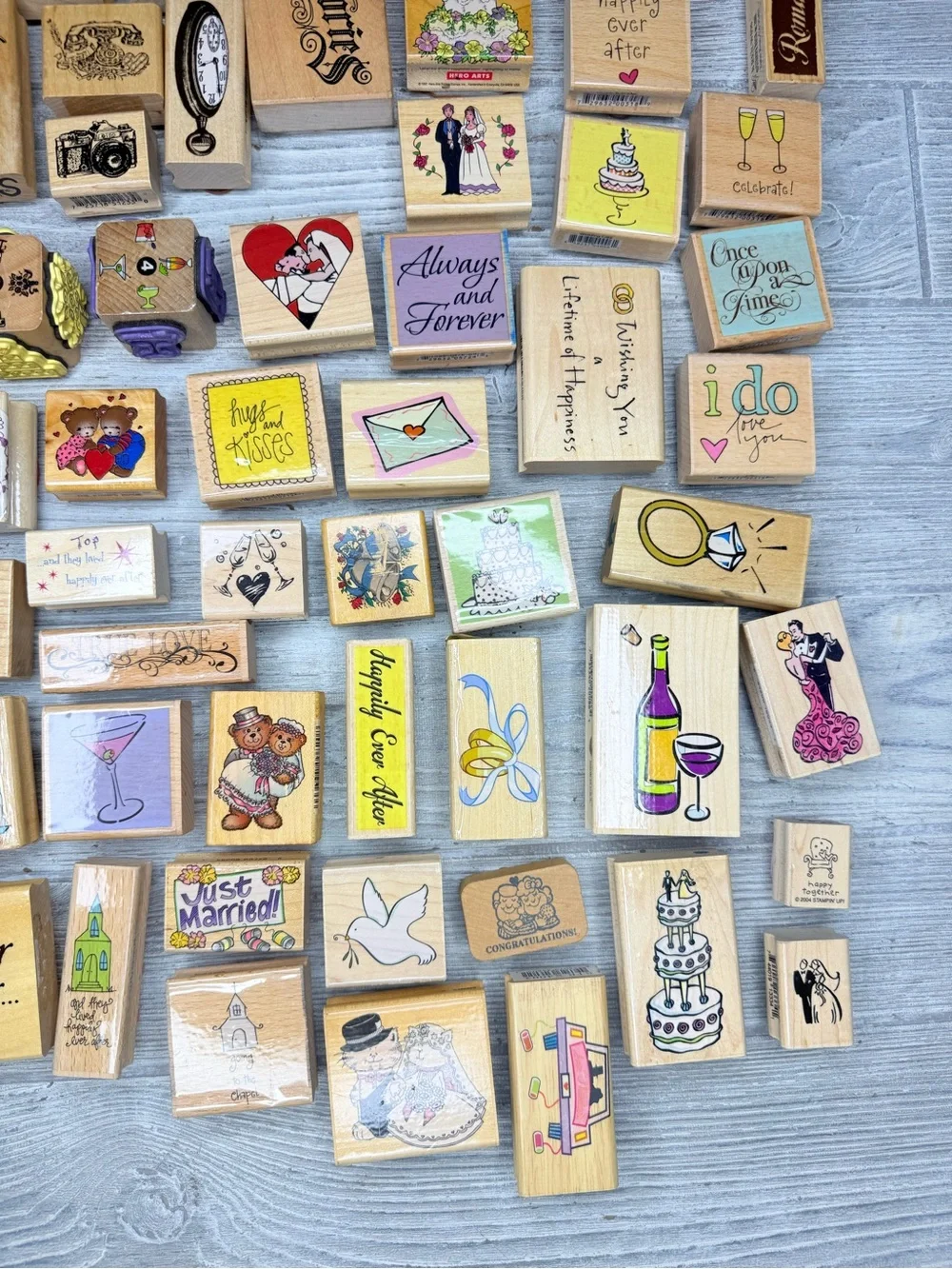 133 mostly wooden rubber crafting stamps scrapbooking month , love , mail , time